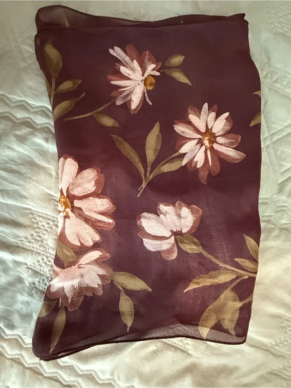 Echo Floral Sheer Scarf in Burgundy and Cream